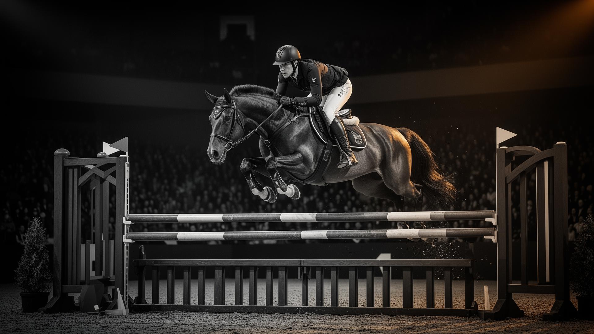 Cavallo da salto ostacoli in azione